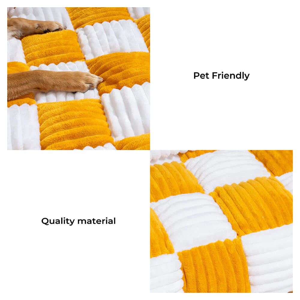 Cream Square Plaid Cozy Dog Mat Furniture Protector Cover - Image 4
